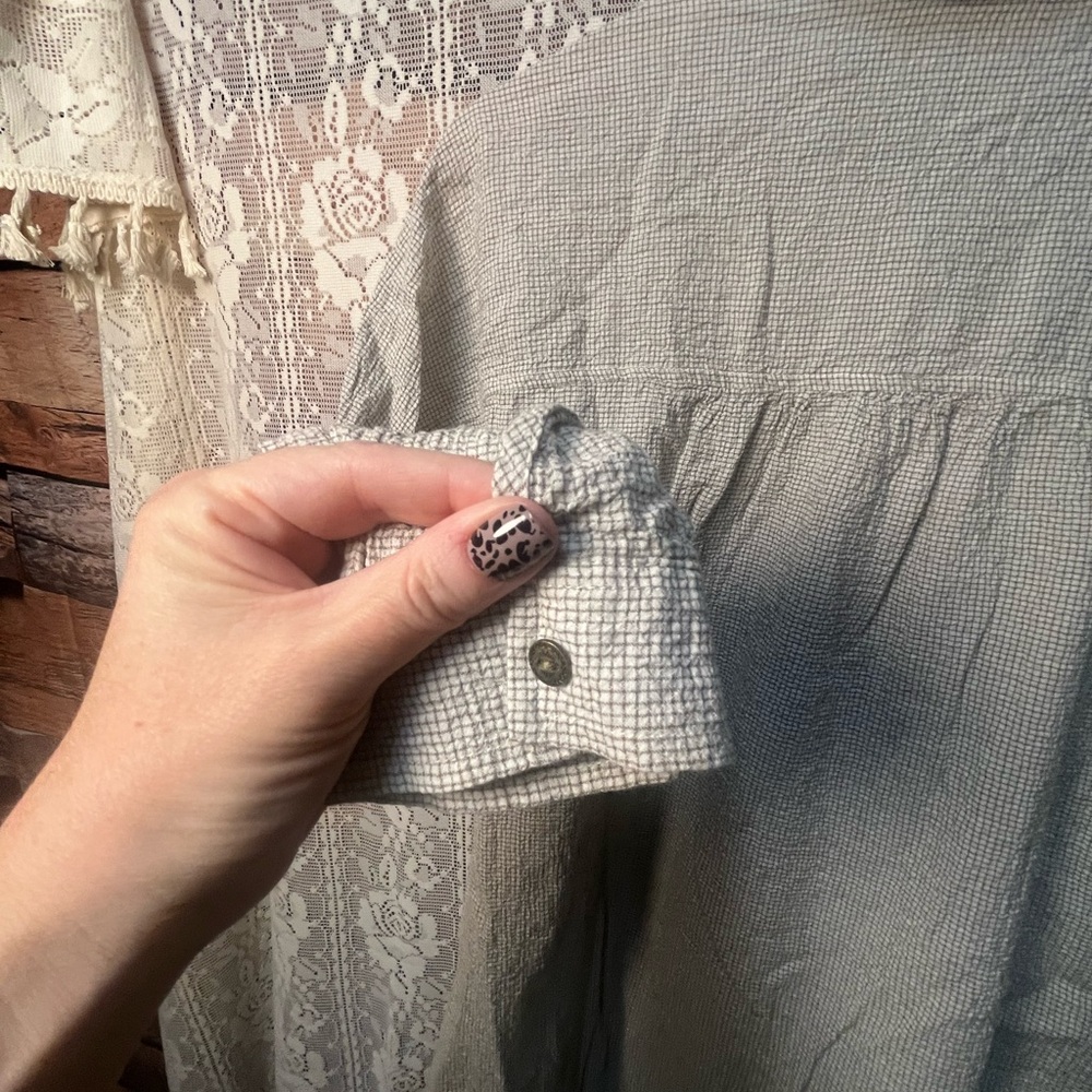 Free People Textured Grid Point Oversized Button-Up Shirt (118) - Picture 13 of 13